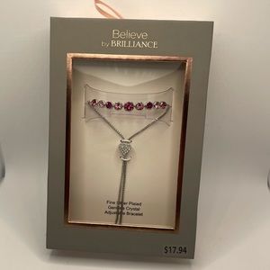 Believe by brilliance fine silver plated genuine pink crystal adj. bracelet